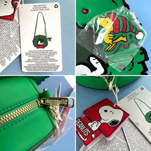 Loungefly Snoopy Christmas Wreath Crossbody Woodstock Peanuts Light Up Holiday - Picture 11 of 13